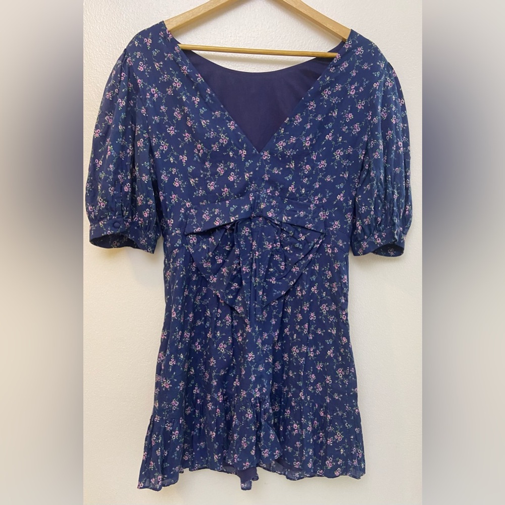 LoveShackFancy Eventide Blue Lena Floral 🌸 Cotton Mini Dress women’s Size L - Picture 8 of 16